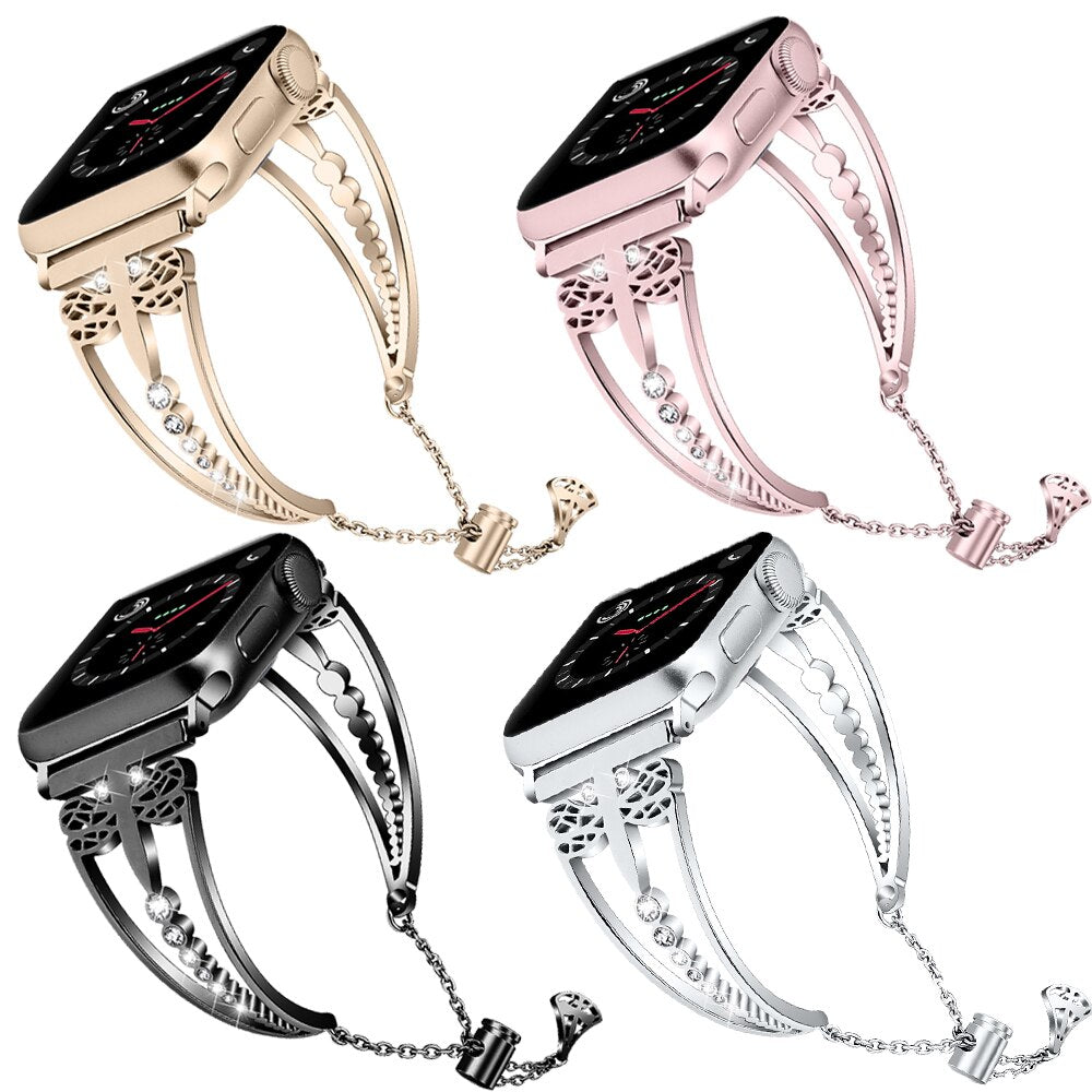 Women Diamond strap For Apple Watch band 38mm 42mm iWatch 5 4 band 40mm 44mm stainless steel strap Series 3/2/1 Accessories