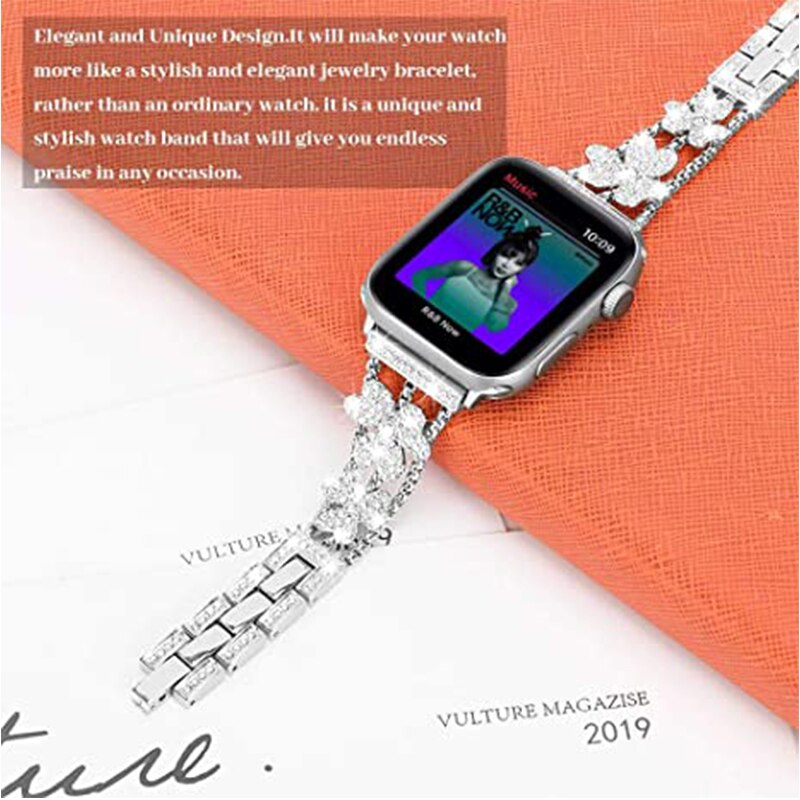 Women's Jewelry Strap For Apple Watch Band SE 6 5 4 40/44mm Flower Diamond Stainless steel Bracelet For iWatch Series 3 38/42mm