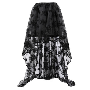 Women Asymmetrical High Low Tulle Long Skirt Wedding Party Fashion Sexy Irregular Floral Skirts Black/White/Black Red Plus Size