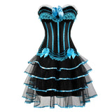 Women Sexy Striped Corset Dress Satin Bow Lace Waist Cincher Corset Bustier Lingerie Top With Mesh Mini Tutu Skirt Set Plus Size
