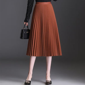 Summer Women Long Yellow Maxi Pleated High Waist Elastic Casual Party Midi Skirt