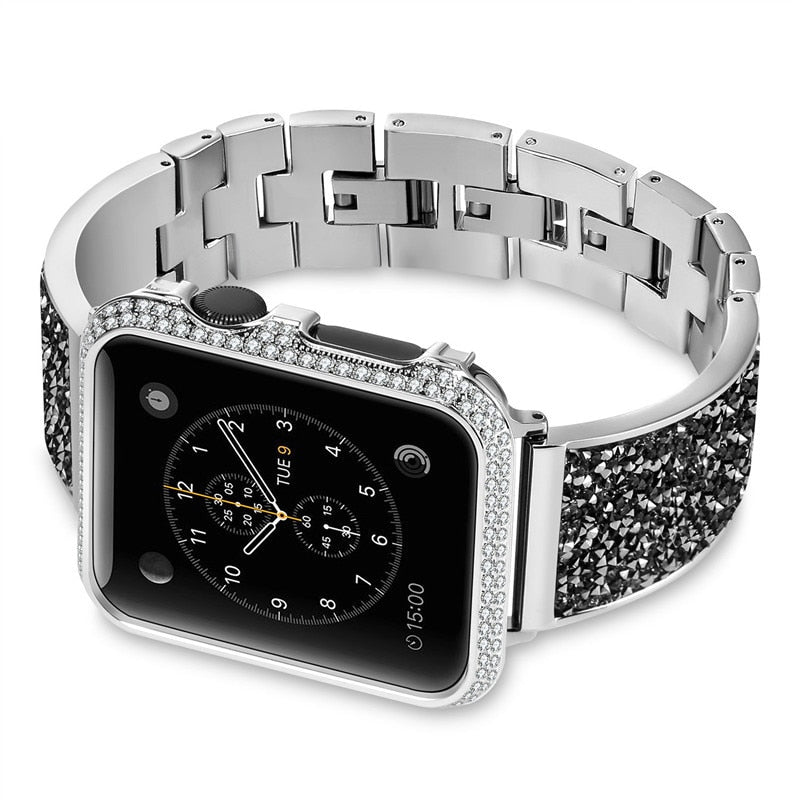Rhinestone Diamond Stainless Steel Loop strap For apple watch band 44mm 40mm Metal Bracelet For iwatch Series 4/3/2/1 38mm 42mm