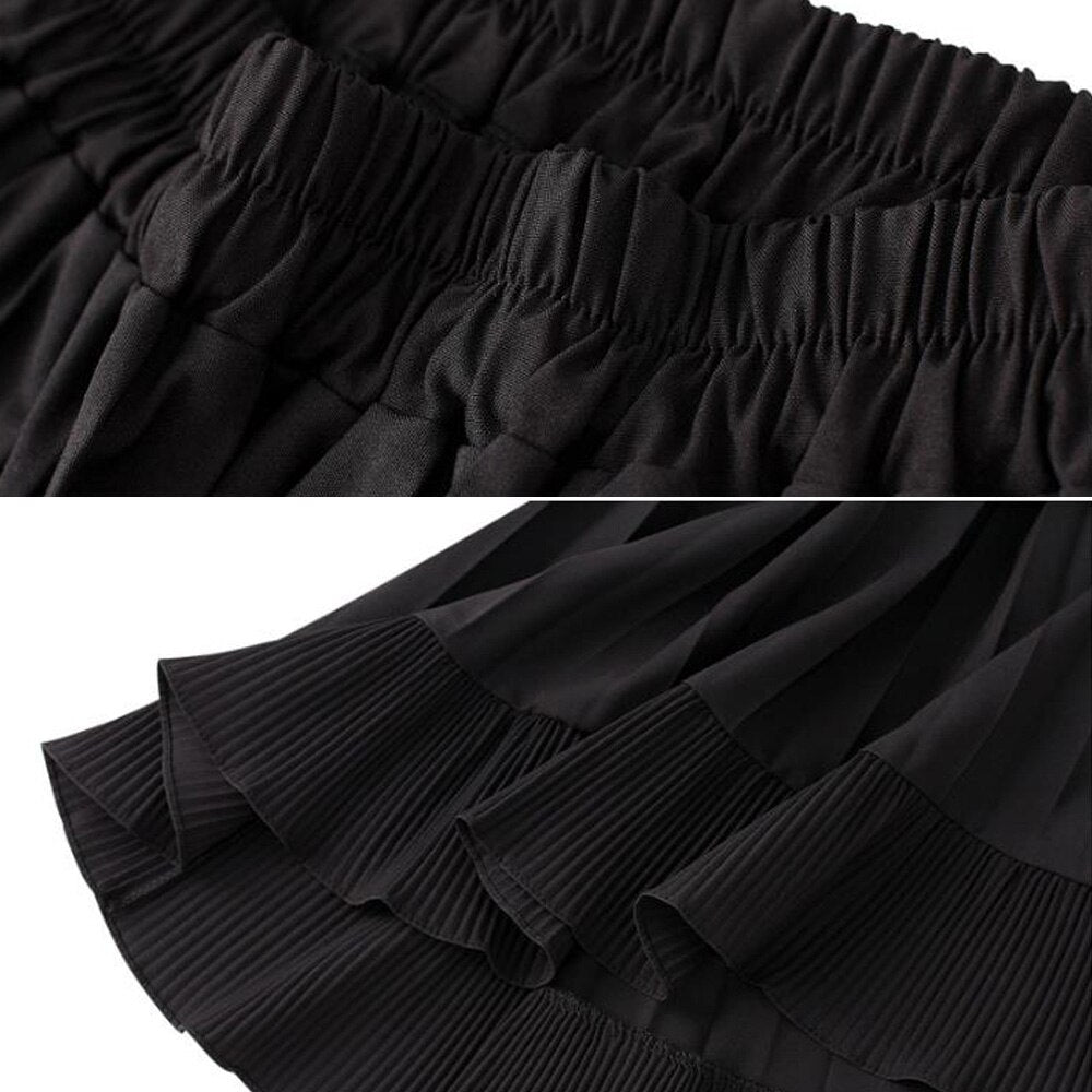 Autumn Summer Long Vintage Women Ruffles Spring Solid Casual Loose Elastic Waist Skirts