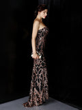 Asymmetrical Bright Long Dress Party Etiquette Celebration Evening Dress Strapless Mermaid Robe De Soriee Sexy Sequins Gown