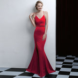 Women's Backless Strap Cross Slit Long Prom Dress Sexy Beads Prom Party Dress