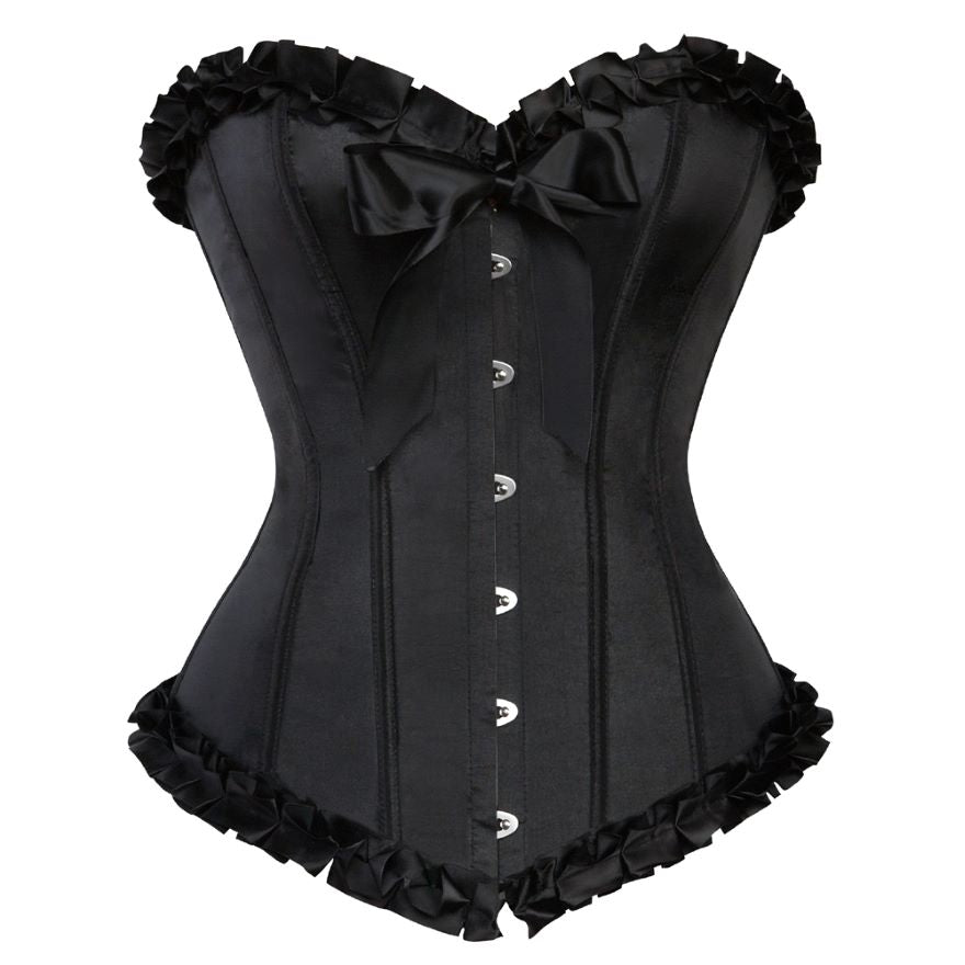 Women Sexy Satin Striped Lace Overbust Corset Showgirls Waist Cincher Body Shaper Slim Fashion Corset Bustier Plus Size