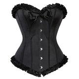 Women Sexy Satin Striped Lace Overbust Corset Showgirls Waist Cincher Body Shaper Slim Fashion Corset Bustier Plus Size