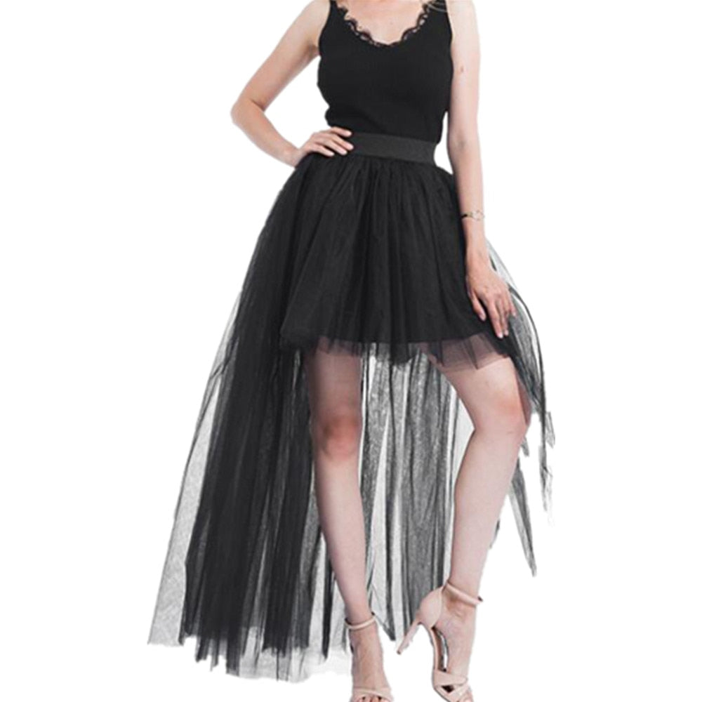 Irregular Tulle Women Summer HLong Party Petticoat Casual Style Punk Goth Black igh Waist Skirt