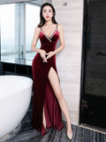 Diamond-encrusted Evening Gown Night Long Dress New Velvet Temperament Nightclub Sexy High Split Evening Dress V-neck Robe