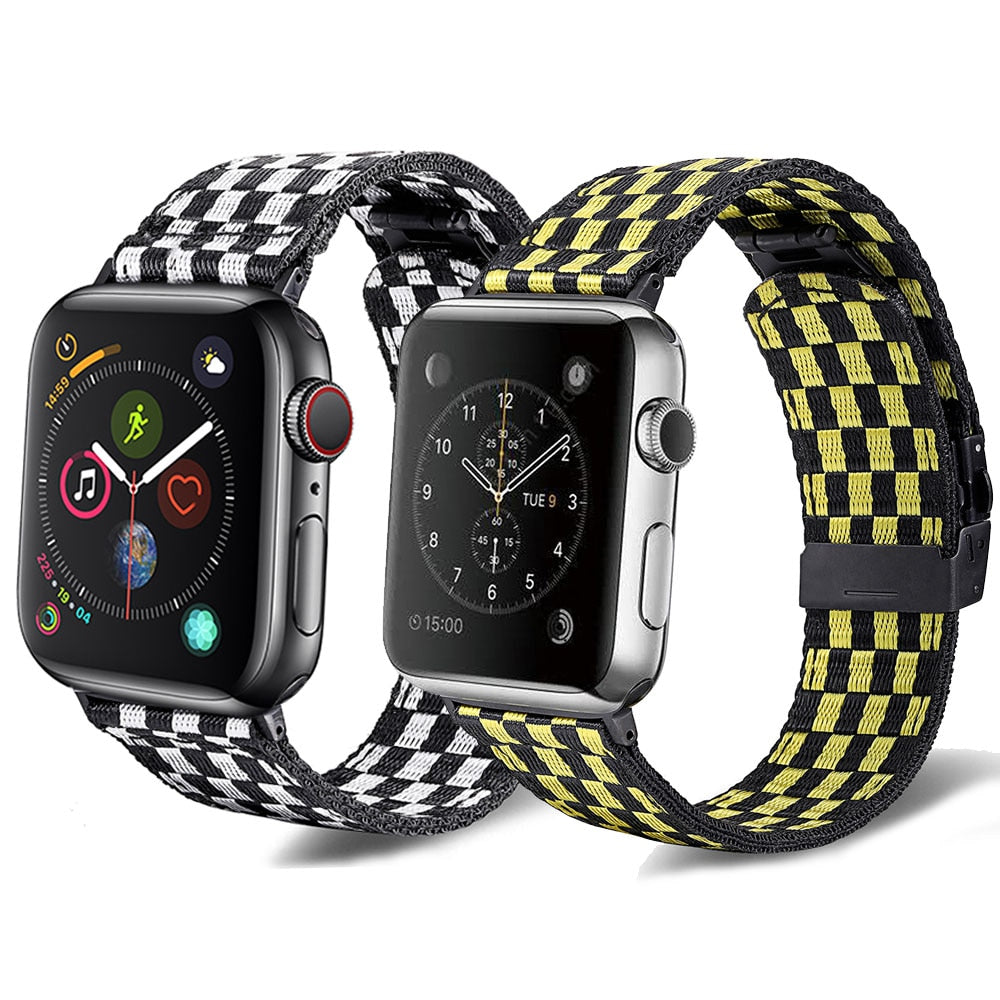 Fashion Checkerboard Style Nylon Strap For Apple Watch Band 9/8/7/6/5/4/3/2/1/SE For iWatch 38/40/41/42/44/45mm iWatch Strap Series Bracelet