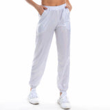 Reflective Women High Waist Metallic Jogger Trousers Shiny Holographic Loose Hip Hop Dance Pants