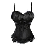 Women Sexy Satin Striped Lace Overbust Corset Bow Cup Straps Corset Zipper Side Waist Cincher Corsets Bustiers Lingerie Top