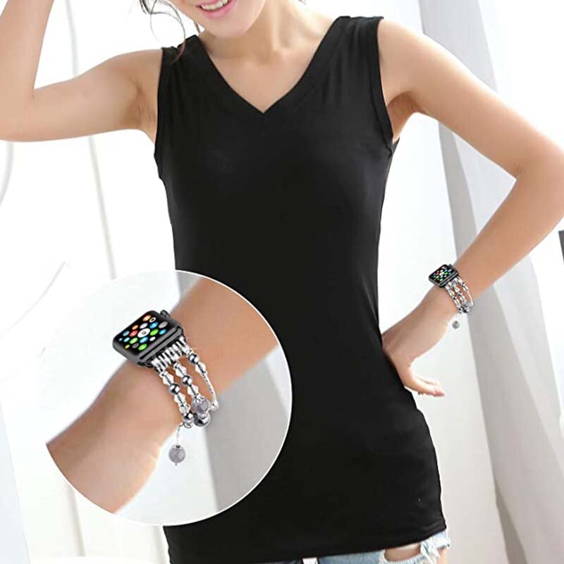Diamond Jewelry Strap For Apple Watch 7 41mm 45mm Band 38/42mm Women Pearl Elastic Belt For iWatch Bands SE 6 5 40/44mm Bracelet
