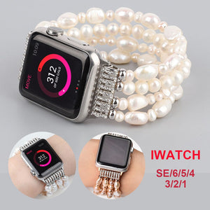 Real Pearl Bracelet for Apple Watch Band 42mm 44mm 38mm 40mm Stretch Irregular Beads Strap for Women iWatch Series SE & 6 5 4 3
