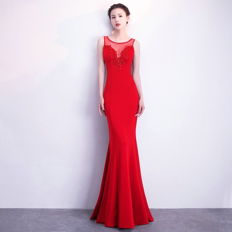Backless Appliques Beading Long Evening Dress Elegant Long Party Dress