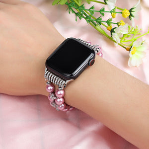Elegant Watchband Compatible for Apple Watch Band 38mm 40mm 42mm 44mm Pearls Beaded Stretch Bracelet Watch Strap Bands for Women