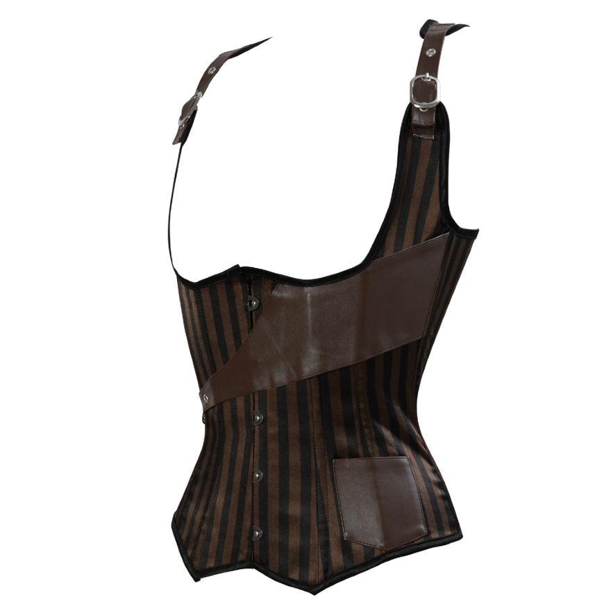 Steampunk Underbust Corset Vest Women Leather Spliced Striped Corset Bustier Top Waist Trainer Corsets Burlesque Pirate Costume