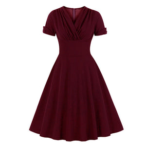Ruched V Neck Wrap High Waist 1950S Vintage Green A Line Swing Plus Size Summer Elegant Party Midi Dress