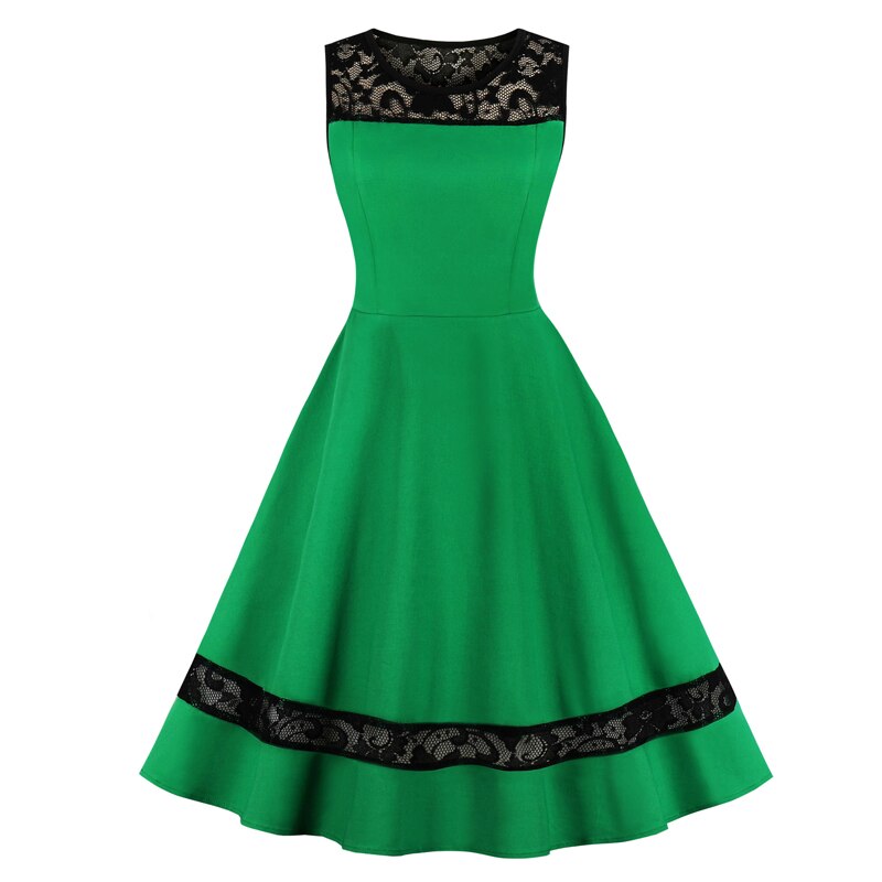 Green Contrast Lace Elegant Party A-Line Vintage Flare Sleeveless Midi jetechband Green Contrast Lace Elegant Party A-Line Vintage Flare Sleeveless Midi jetechband