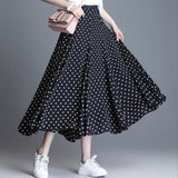 Vintage Polka Dot A-line Pleated Long Summer Women Korean Streetwear Elastic Waist Midi Skirt