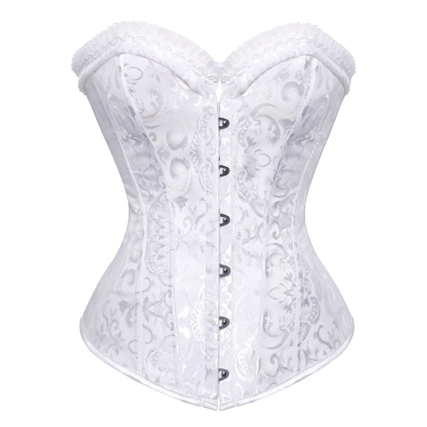 Women Gothic Sexy Satin Floral Overbust Corset Bustier Lingerie Body Shaper Waist Cincher Bridal Steel Boned Corset Top
