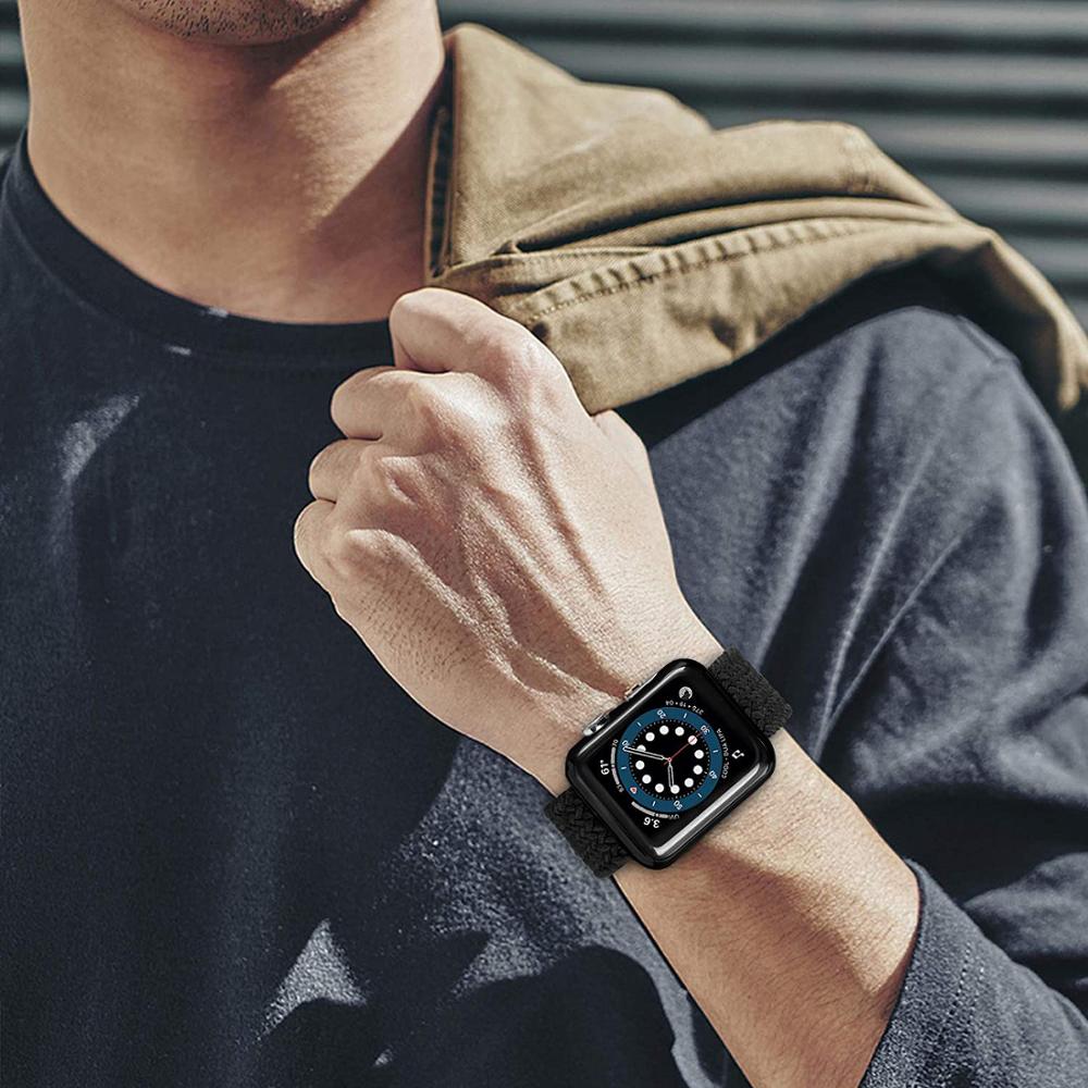 Braided Solo Loop Band For Apple Watch strap 44mm 40mm 42mm 38mm Elastic Nylon bracelet+PC Case iWatch series 6 5 4 3 se strap