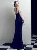 Elegant Mermaid Sexy High Slit Evening Dress Reflective Long V neck Beadings Formal Classy Sleeveless Prom