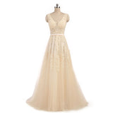 Sexy V-neck Evening Dress Robe De Soiree Tulle With Applique Party Dress Lace Beading Floor-length Prom Dress Bride Banquet Eleg