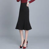 Women Solid Black High Waisted Summer Long New Elegant Ladies Office Skirts