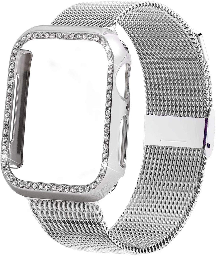 Diamond case+Milanese Loop band For Apple Watch Series 5/4/3/2/1 Stainless Steel Strap iwatch 38mm 42mm 40mm 44mm Wrist Bracelet