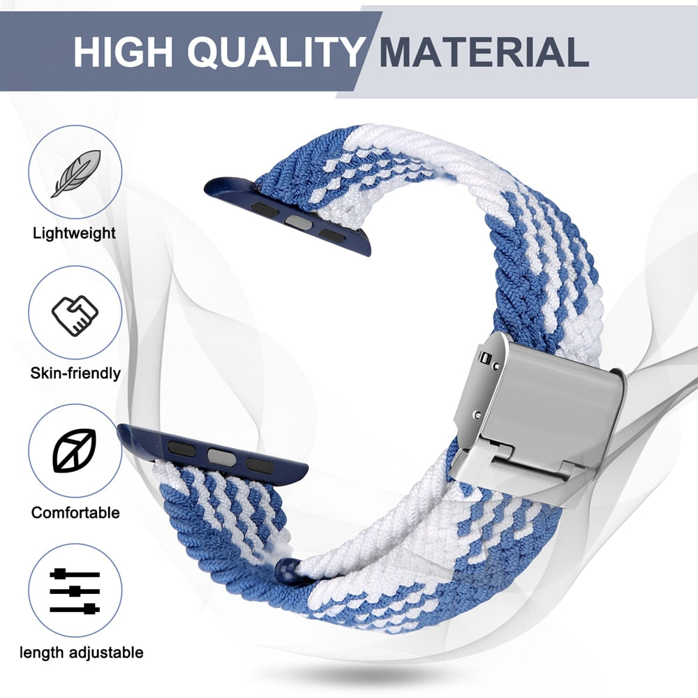 Adjustable Braided For Apple Watch iWatch Bands Series 40mm 44mm 38 40 6/SE/5/4/3 Solo Loop Stretchable Elastics Sport Wristband