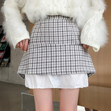 Ladies Elegant Knee-length Pencil Skirts Korean Style Vintage Plaid Woolen High Waist Women Casual Skirt