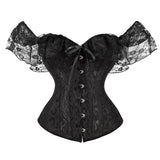 Black White Slim Burlesque Satin Bow Women Ladies Short Sleeve Off Shoulder Corsets and Bustiers Tops Vest Lace Up Corset