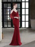 Bishop Sleeve Off The Shoulder V Neck Evening Dress Mermaid Backless Gowns Taffetal Elegant Party Robes Women Occation Vestidoes