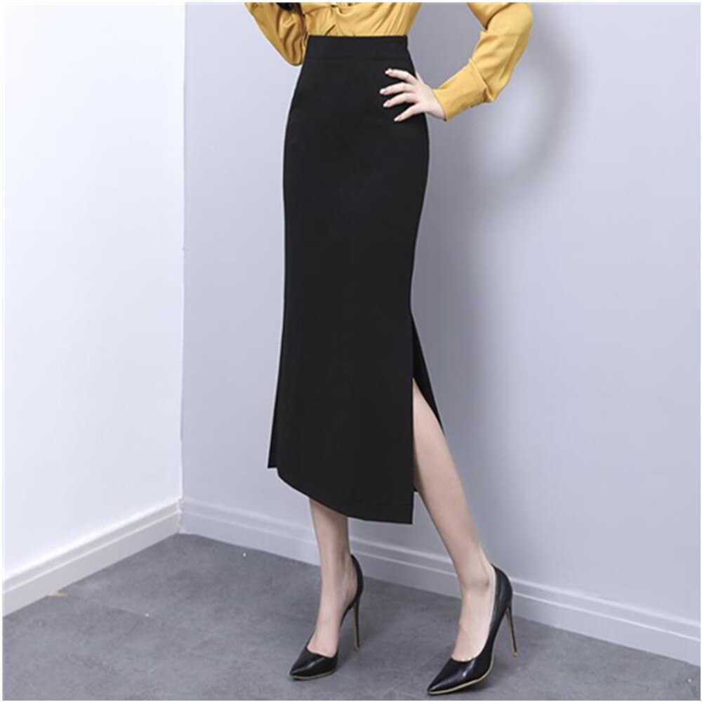 Long Pencil Black Women Korean Fashion Elegant High Wiast Bodycon Skirt