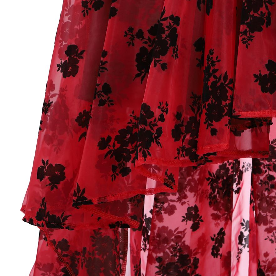 Women Asymmetrical High Low Tulle Long Skirt Wedding Party Fashion Sexy Irregular Floral Skirts Black/White/Black Red Plus Size
