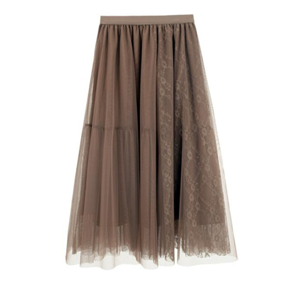 Vintage Large Swing Tulle Women Summer Korean Black Long High Waist A-Line Skirt