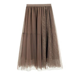 Vintage Large Swing Tulle Women Summer Korean Black Long High Waist A-Line Skirt