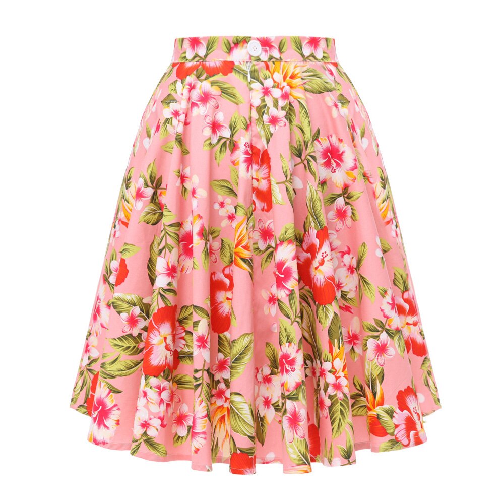 Autumn High Waist Skirt Cotton Womens Polka Dot Floral Print Vinatge Swing Pinup Rockabilly 50s Retro Vintage Party Skirts