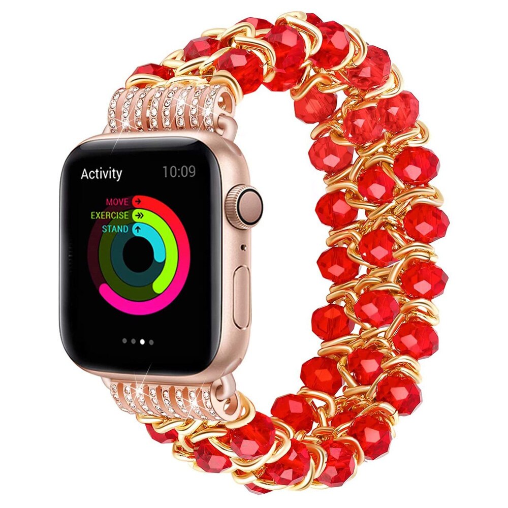 Blue Crystal Strap for Apple Watch Bracelet 38mm 40mm 42mm 44mm Beads Iwatch SE 6 5 4 3 Band with Metal Chain Women Girl Elastic