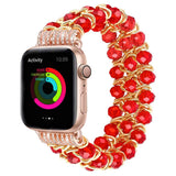 Blue Crystal Strap for Apple Watch Bracelet 38mm 40mm 42mm 44mm Beads Iwatch SE 6 5 4 3 Band with Metal Chain Women Girl Elastic