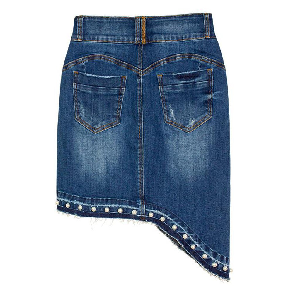 Women Jeans High Waist Stretchy Ripped Denim Asymmetrical Pencil Skirts