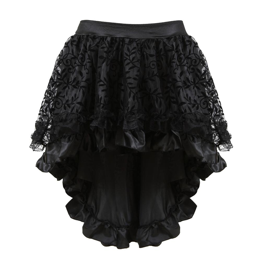 Women Gothic Floral Lace Ruffled Skirt Asymmetrical High Low Skirt Steampunk Pirate Skirts Halloween Costumes Plus Size