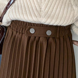 Women Casual Pleated Skirts Spring Korean Style All-match Vintage Woolen Ladies High Waist A-line Long Skirt