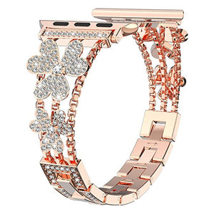 Women's Jewelry Strap For Apple Watch Band SE 6 5 4 40/44mm Flower Diamond Stainless steel Bracelet For iWatch Series 3 38/42mm