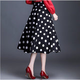 Vintage Polka Dot Long Women Spring Summer Korean A Line Midi High Waist Ladies Retro Skirt