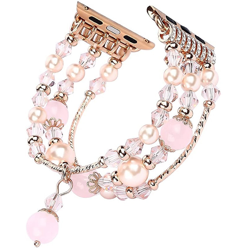 Diamond Jewelry Strap For Apple Watch 7 41mm 45mm Band 38/42mm Women Pearl Elastic Belt For iWatch Bands SE 6 5 40/44mm Bracelet