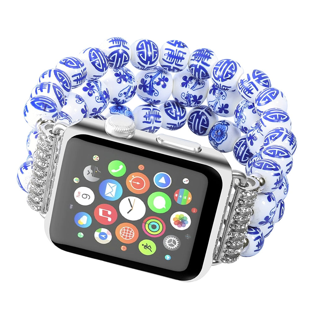 Bling Dressy Bands for Apple Watch 38mm 42mm Band Ceramic Beaded Watchband for iWatch Series 3/ Series 2 Bracelet for Woman Girl