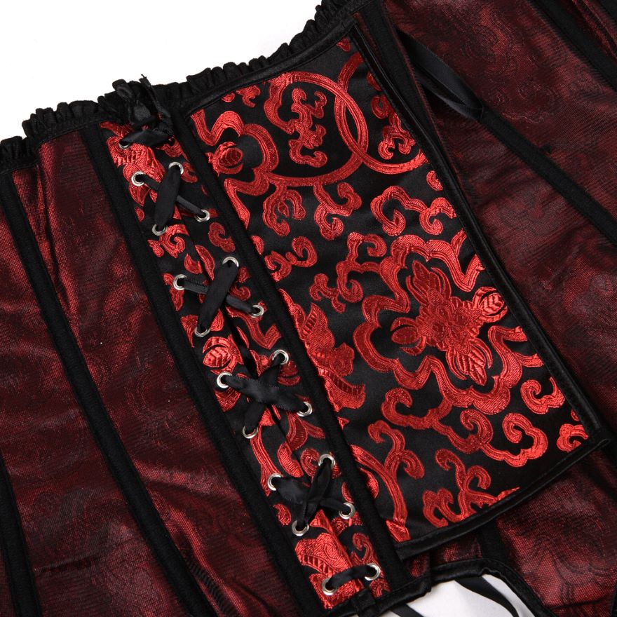Women Sexy Jacquard Lace Bow Overbust Corset Women Burleque Retro Red Floral Waist Cincher Lace Up Corset Bustier Lingerie Top