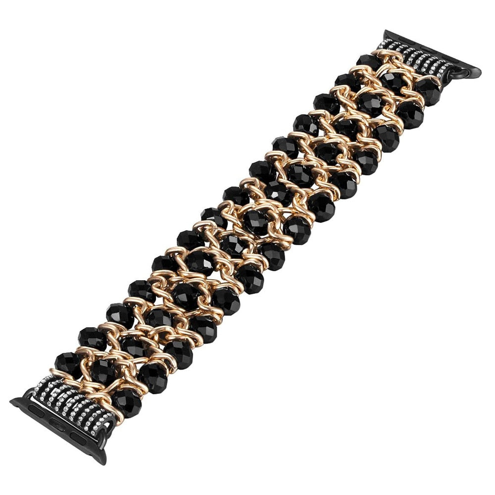 Dressy Straps Replacement for Apple Watch Bands 5 Bracelet iWatch Series 44mm 40mm Band Strap Woman Bling Accessories Black Bead
